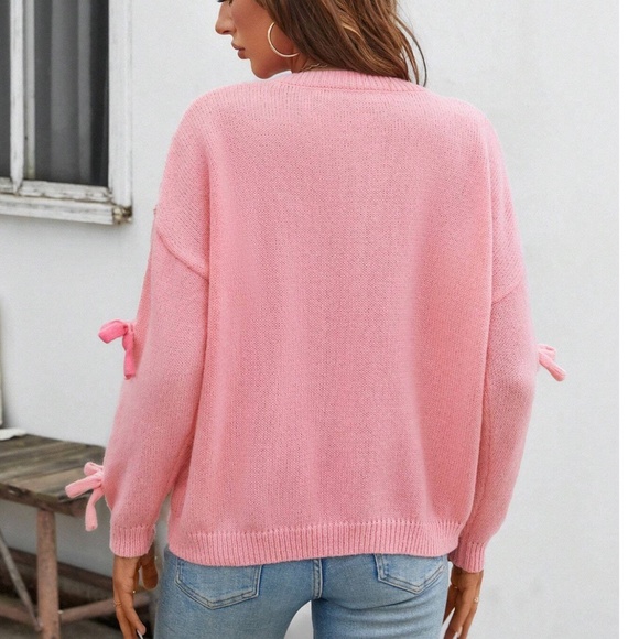 Cozy Pink Bows Oversized Loose Fit Sweater Top - Picture 4 of 5